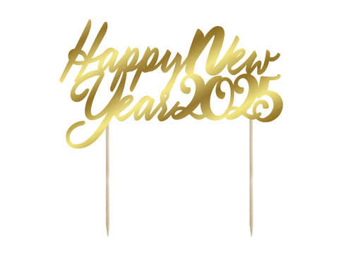 Topper papierowy złoty na tort Happy New Year 2025