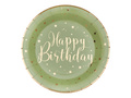 Talerzyki papierowe na urodziny oliwkowe Happy Birthday - 22,5 cm - 10 szt.