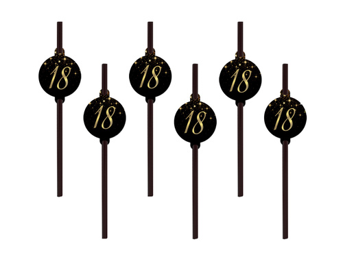 Sparkling black straws for the eighteenth birthday - 6 pcs.