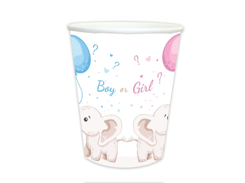 Kubeczki papierowe na Gender Reveal Girl or Boy? - 250 ml - 6 szt.