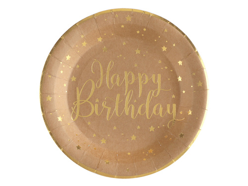 Happy Birthday kraft plates - 22,5 cm - 10 pcs.