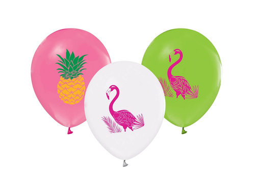 Birthday balloons Flamingos and Pineapples - 30 cm - 5 pcs.