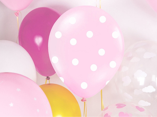 Light pink latex balloons with white dots - 30 cm - 50 pcs.