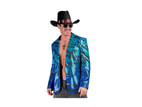 Imprezowa marynarka Party Fashion - niebieskie cekiny w falisty wzór