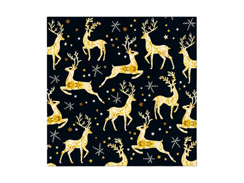 Serwetki bożonarodzeniowe Złote Renifery - 33 cm - 20 szt.