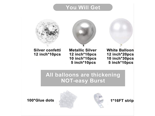 Set of balloons for balloon garland silver - 102 pcs.