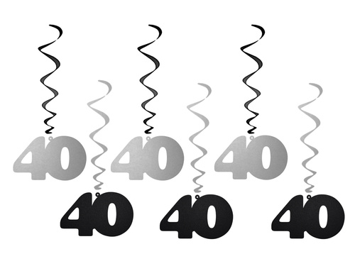 Dekoracja wisząca świderki 40 urodziny - 6 szt.