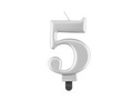 Silver metallic number candle - 5 - five
