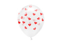 Transparent latex balloons with red hearts - 33 cm - 6 pcs.