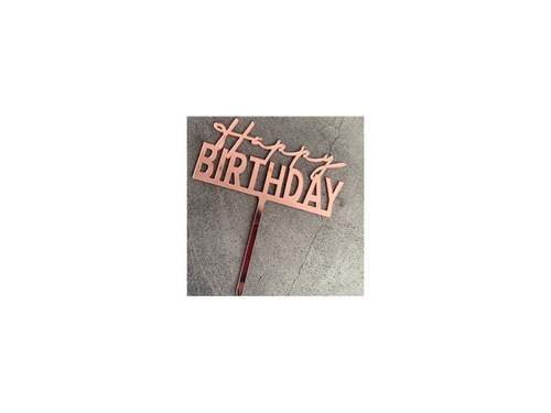 Plexiglass cake topper Happy Birthday golden pink - 1 pc.