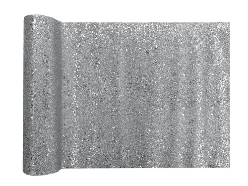 Dekoracja bieżnik brokatowy na stół - srebrny - 28 cm x 3 m - 1 szt.