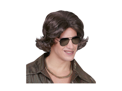 Brązowa peruka Disco Dude z lat 70.