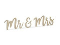 Wooden table decoration Mr & Mrs gold glitter - 1 op.