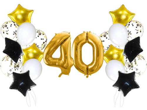Zestaw balonów na czterdziestkę złoto-czarny - 21 szt.
