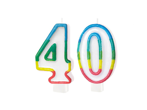 Świeczki cyferki z kolorową obwódką cyfra 40 - 8,5 cm - 2 szt.