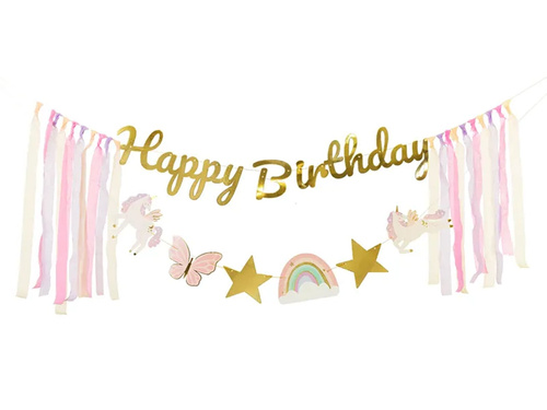 Baner urodzinowy Happy Birthday Jednorożec - 230 cm - 1 szt.