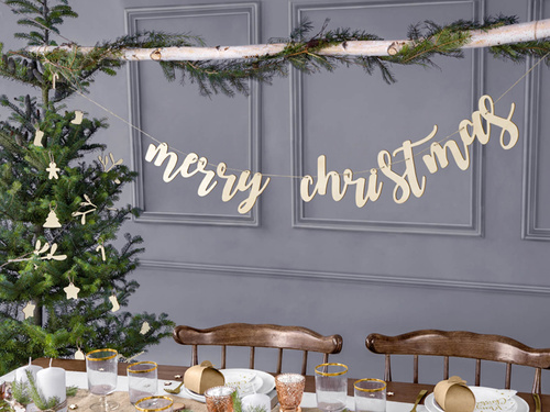 Baner Merry Christmas, drewniany - 87 x 17cm - 1 szt.