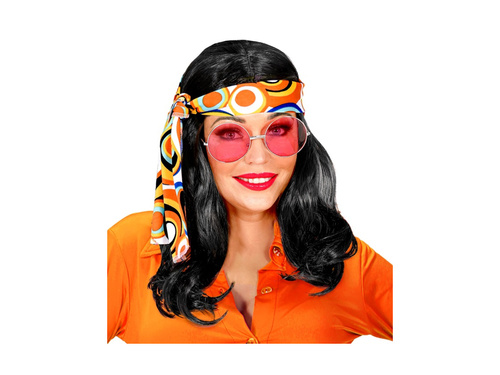 Czarna peruka Disco Fever Hipis z lat 70. z opaską