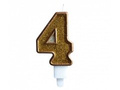 Number candle with gold border and gold glitter - 4 - 1 piece.