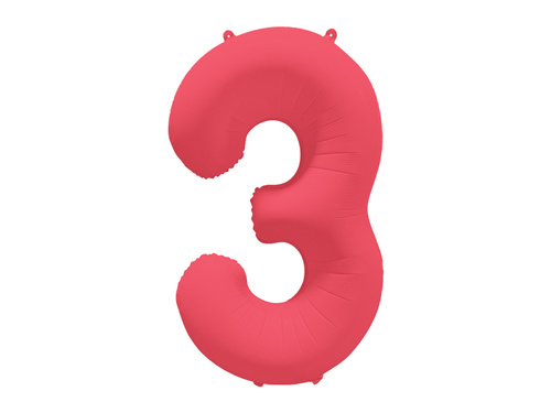 Large Number 3 Neon Red Foil Balloon - 86 x 70 cm - 1 pc