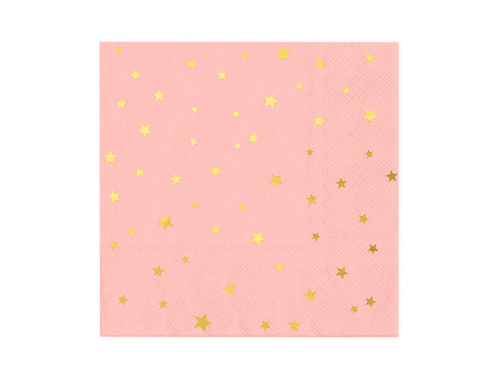 Pink napkins with gold stars - 33 cm - 10 pcs.