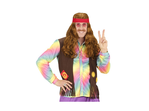 Peruka hipis z czerwoną opaską i wąsami