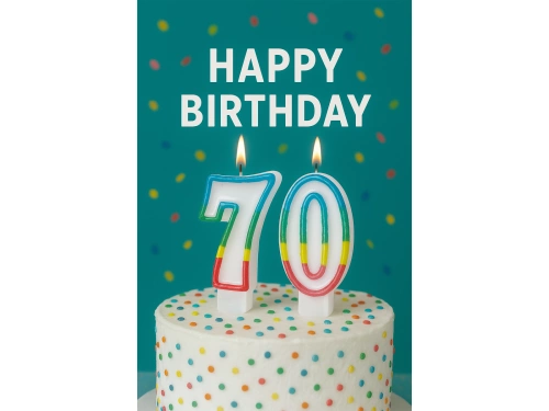 Świeczki cyferki z kolorową obwódką cyfra 70 - 8,5 cm - 2 szt.