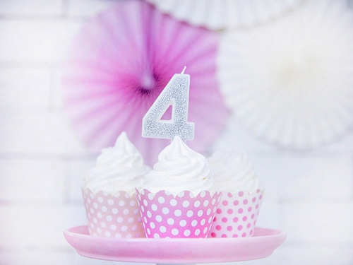 Number candle with glitter - 4 - 1 piece.