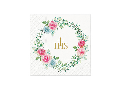 IHS communion napkins with roses - 33 cm - 20 pcs.