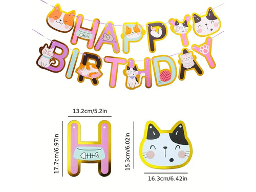 Baner Happy Birthday Kotki -  5 m - 1 szt.