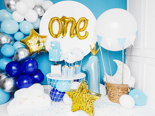 Foil balloon number 1 in crown blue - 90 cm - 1 pc.