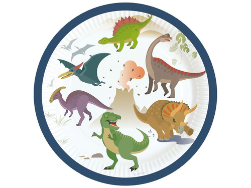 Talerzyki papierowe na urodziny Dinozaury - 18 cm - 8 szt.