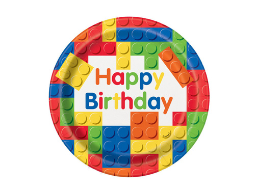 Birthday plates Blocks - 23 cm - 8 pcs.