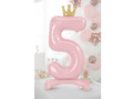 Foil balloon standing number 5 pink with crown - 84 cm - 1 pc.