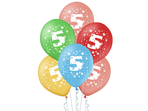 Latex balloons with the number five 5 - mix - 30 cm - 5 pcs.