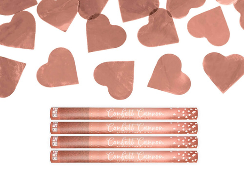 Confetti cannon with hearts, rose gold, 60cm, 4 pc