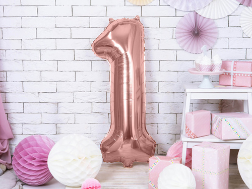 Balon foliowy cyfra 1 różowe złoto - 86 cm - 1 szt.