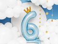 Foil balloon standing number 6 blue with crown - 84 cm - 1 pc.