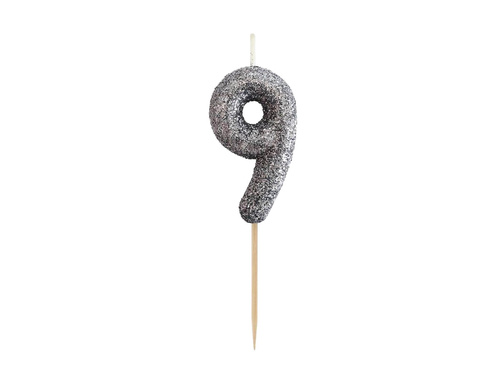 Glitter black Candle number 9 - 1 pc