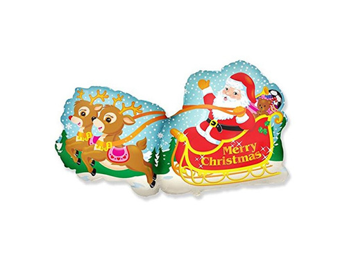 Foil balloon Santa Claus with sleigh - 50 x 92 cm - 1 pc.