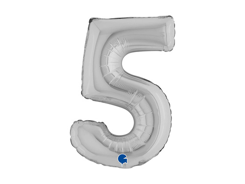 Balon foliowy cyfra 5 srebrny - 14" - 1 szt.