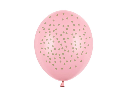 Balony pastelowe różowe w złote kropki - 30 cm - 6 szt.