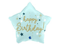 Balon foliowy gwiazda Happy Birthday błękitny - 42x40 cm - 1 szt.