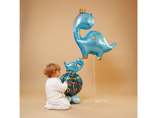 Balon foliowy do patyka Niebieski Dinozaur - 26x27 cm - 1 szt.