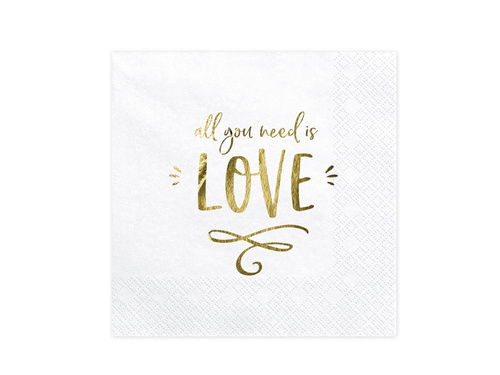 White wedding napkins All you need is love - 33 cm - 20 pcs.