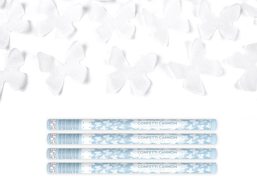 White butterflies party cannon, 80 cm, 4 pc