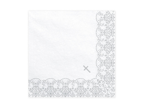 Communion napkins with silver cross - white - 33x33 - 20 pcs