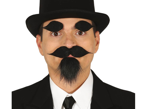 Black goatee, moustache and eyebrows with adhesive