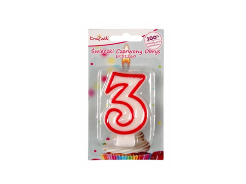 Number candle with red border - 3 - three