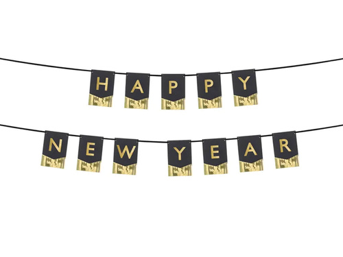 Happy New Year banner black - 135 cm - 1 pc.